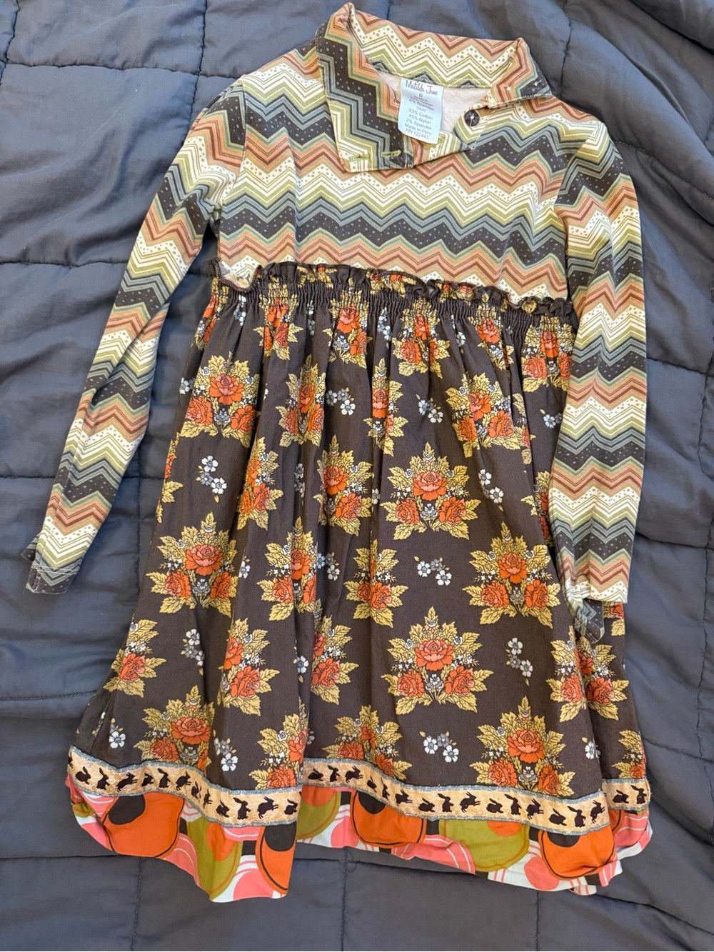 Matilda Jane Brown, Orange & Yellow Chevron-Top Floral Dress